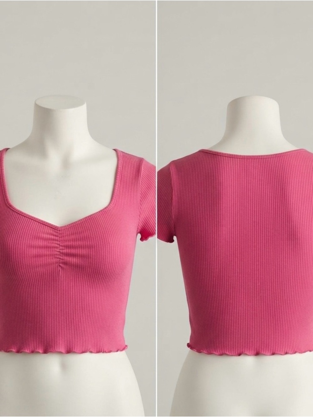 Hollister Ribbed Pink Cropped Scoop with Front Ruching